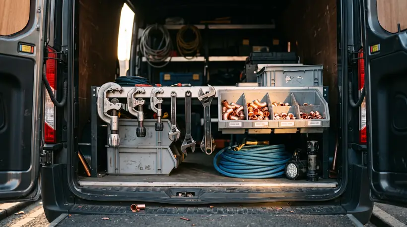 The tool shelf in the back of the C2P van